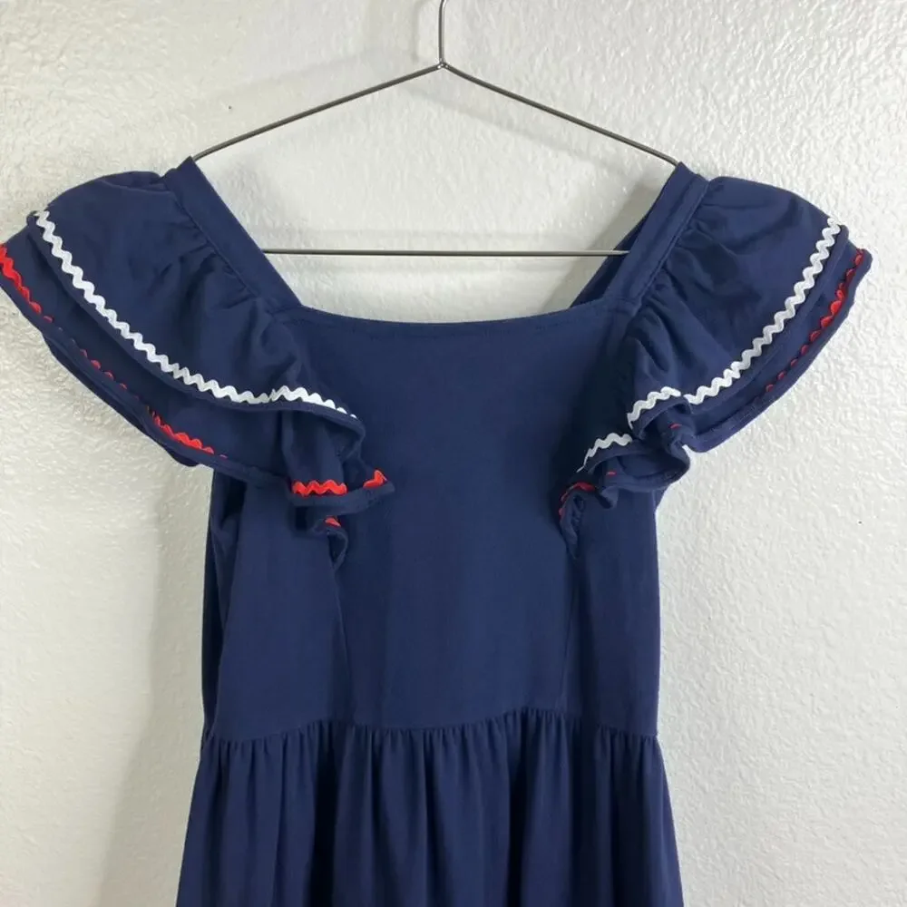 Janie and Jack Americana Ric Rac Ruffle Dress Sz 10 Navy Preppy Nautical Marine